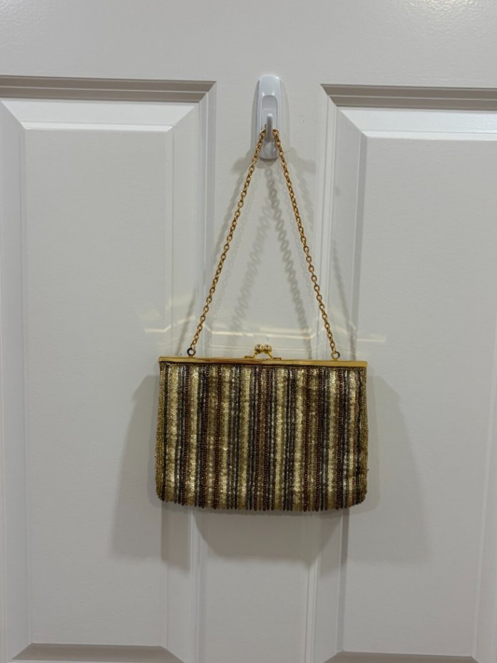 Inge Christopher Beaded Evening Clutch Gold Bronze Stripe Shoulder Bag
